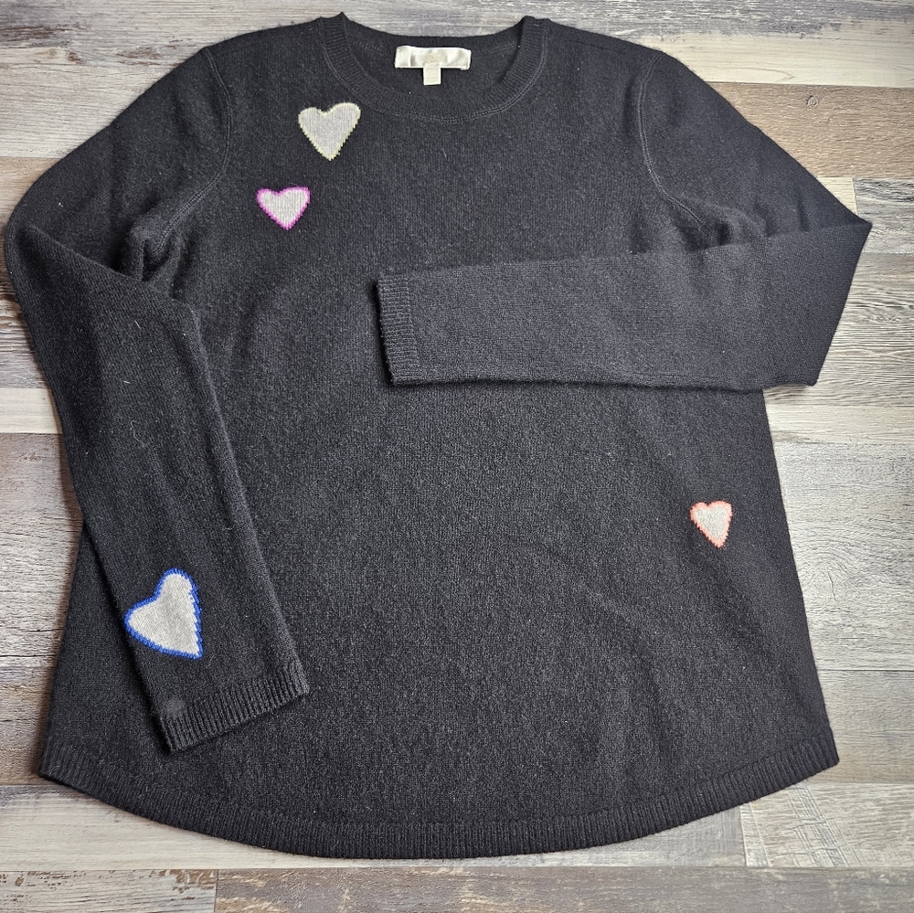 Lisa Todd Cashmere Sweater XS Black With Hearts
